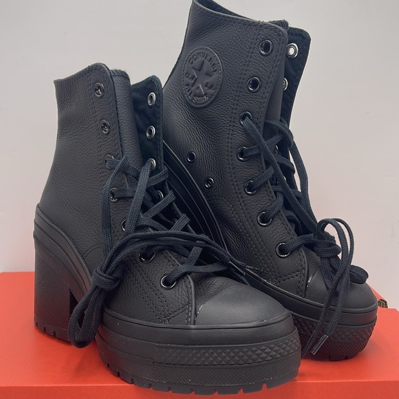 Converse WMNS CHUCK 70 DE LUXE HEEL HI BLACK/BLACK/WHITE A06145C Platforms Snkrs - Picture 4 of 16